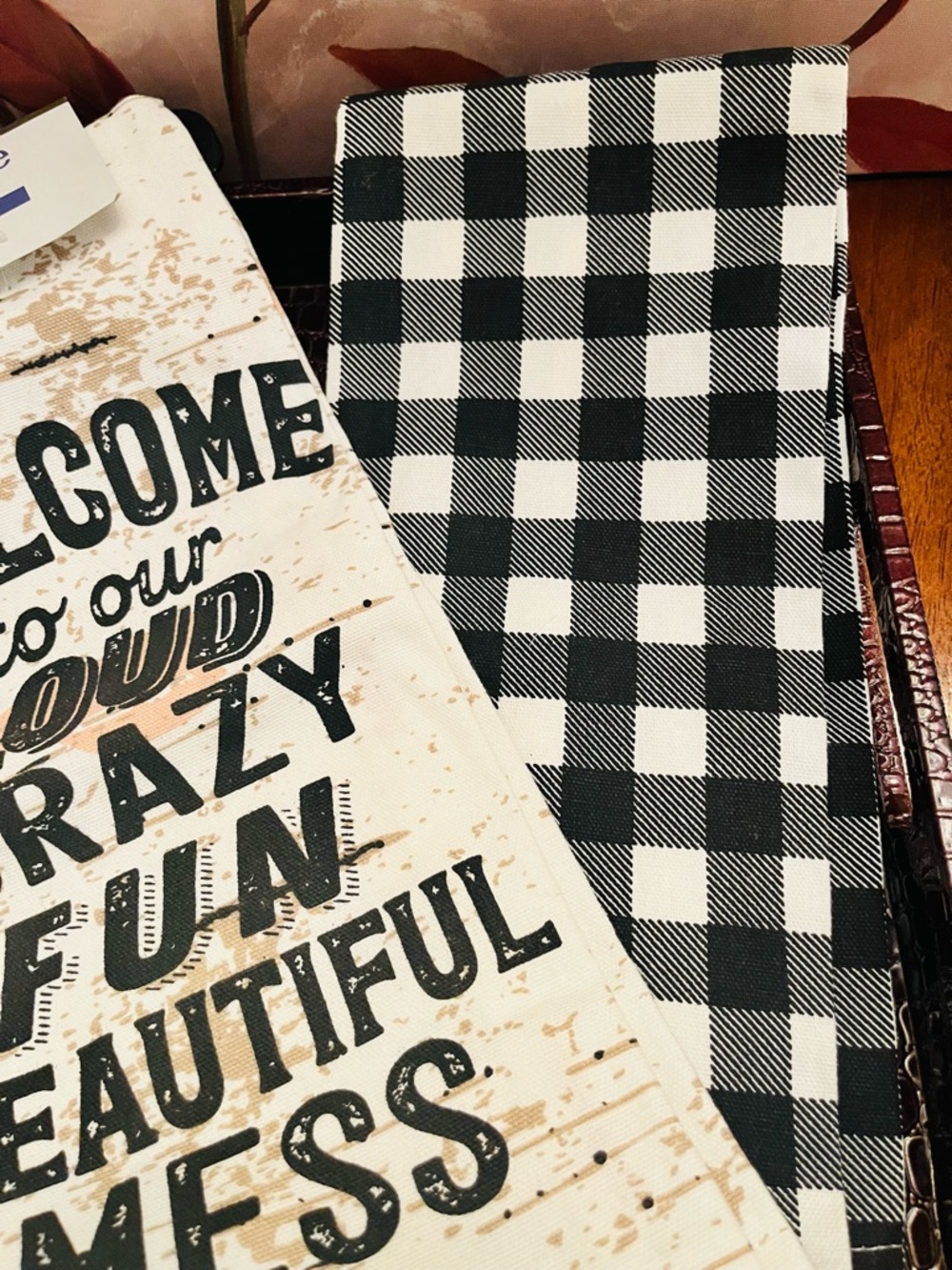 By the Lake Tea Towel Set in Black & Cream & Off-White Colors with Phrase (NWT) - Picture 9 of 10